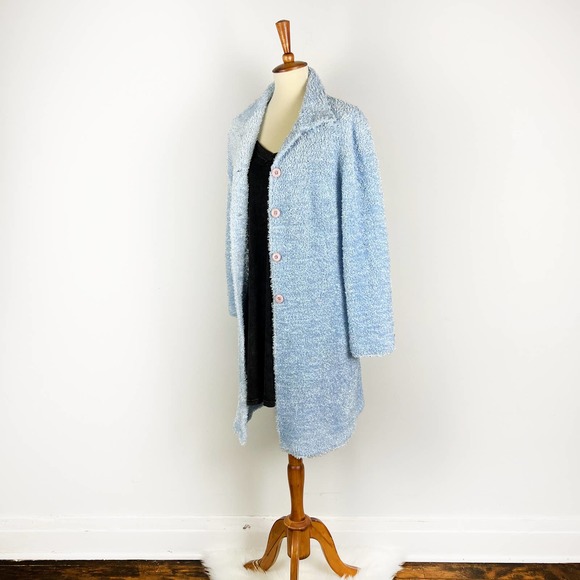 WaWa fuzzy blue knit full length cardigan size Medium - Picture 6 of 6